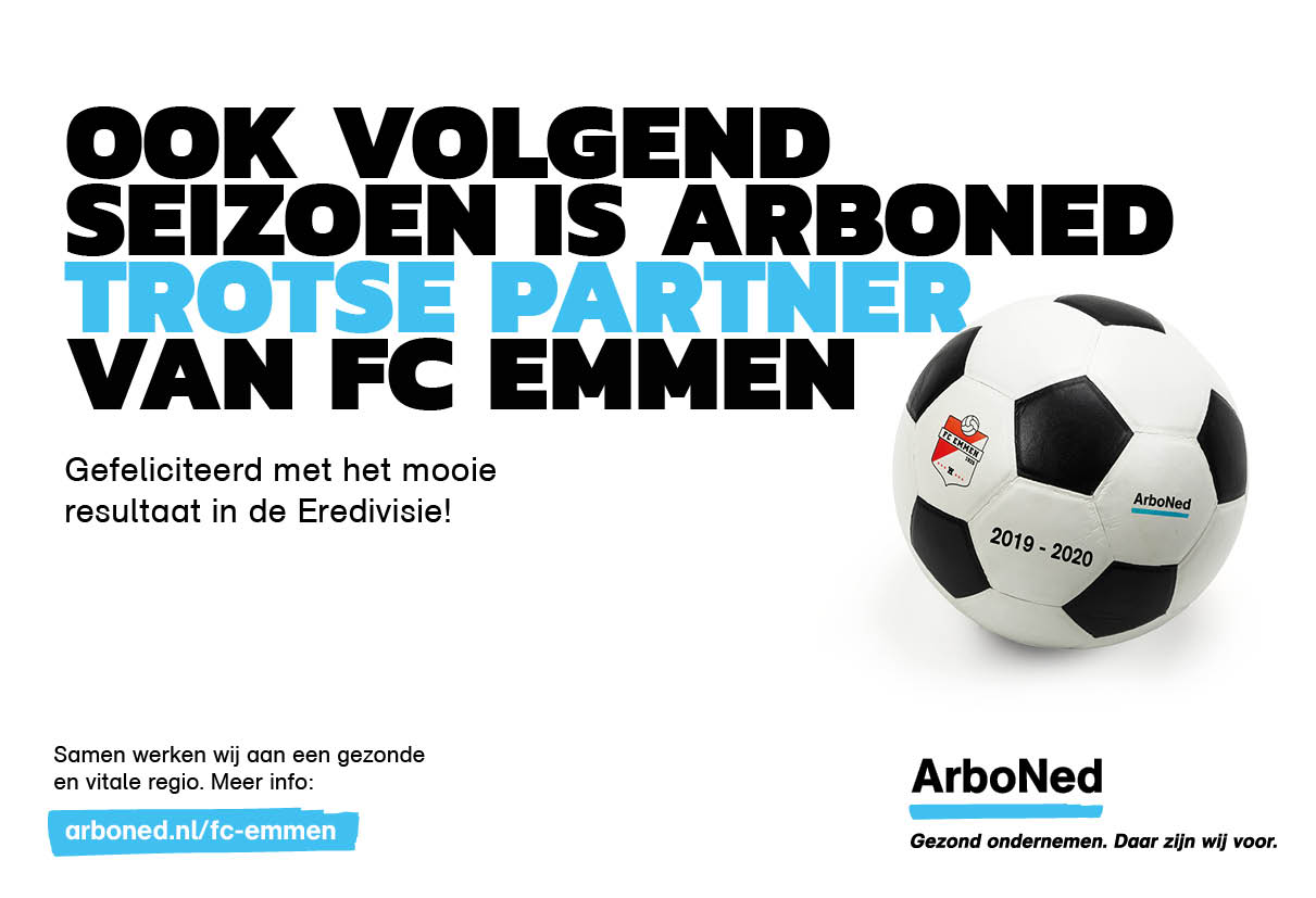 Ook volgend seizoen is ArboNed trotse partner van Eredivisieclub FC Emmen